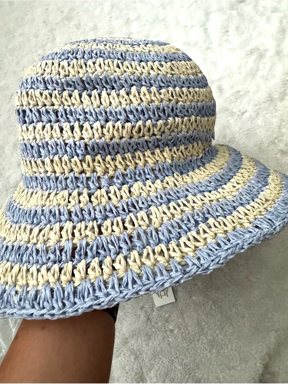 NWT- HOUSE OF HARLOW Blue Stripe Straw Bucket Hat